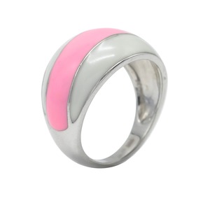 Luxury 925 Sterling Silver Rhodium Plated Three Stone Zircon Bezel Setting Pink White Enamel <b>Dome</b> <b>Ring</b> for Women Engagement - Product Image 3