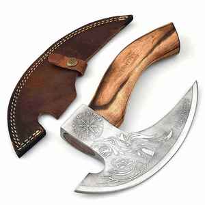 Cuchillo para pizza hecho a mano de acero con alto contenido de carbono, hacha de cocina con mango de madera premium, hacha para exteriores personalizada con funda de cuero genuino. - Product Image 4