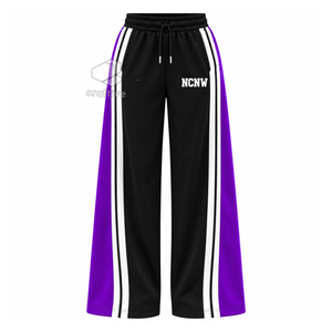 Ensemble de jogging décontracté NCNW Sorority pour femme, veste zippée rayée violette et blanche, pantalon large, survêtement color block - Product Image 4