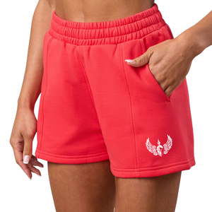 Shorts de sport pour femme, coupe décontractée, avec détails rouges, taille élastique, pour l'entraînement, le fitness et le confort quotidien - Product Image 3