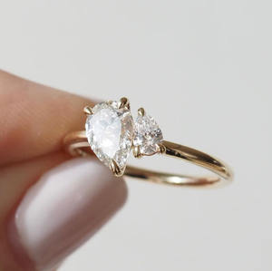 Toi et Moi <b>Ring</b> <b>Two</b> Pear Shape Diamond in 14K Gold <b>Ring</b> Lab Grown Diamond <b>Ring</b> <b>Two</b> <b>Stone</b> Bypass <b>Ring</b> Open Wrap Engagement <b>Ring</b> - Product Image 6