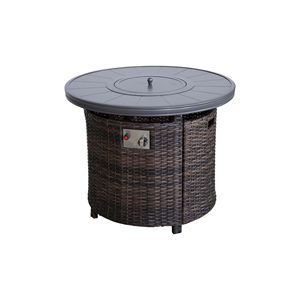 25\" H X 32\" W Espresso Aluminum Outdoor <b>Fire</b> <b>Pit</b> <b>Table</b> with Lid - Product Image 2