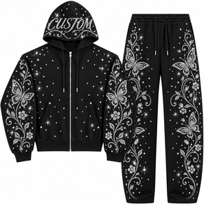 Ensemble sweat à capuche et jogging personnalisé imprimé en 3D avec logo étoile et lune, respirant, fermeture éclair noire, vêtement décontracté en polyester/coton unisexe - Product Image 3