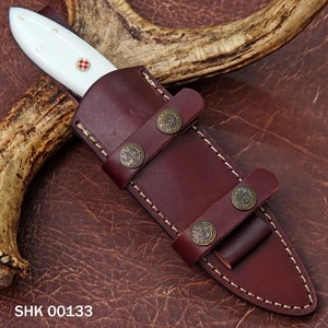 A&M Enterprises Damascus Steel Hunting <b>Knife</b> Fixed Stag <b>Handle</b> Straight OEM/ODM Customizable Leather Sheath Industrial Grade - Product Image 4