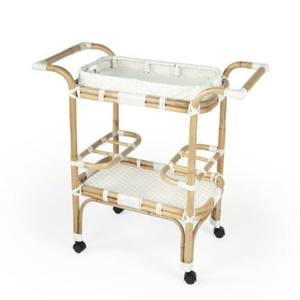 Atractivo carrito de servicio de comida y bebidas de ratán de color blanco, de primera calidad, hecho de madera, para el hogar, hoteles y muebles de lujo. - Product Image 1