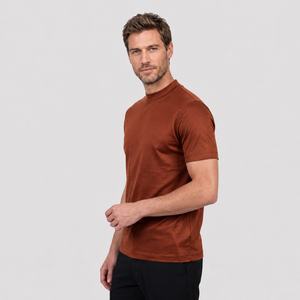 เสื้อยืดคอกลมแขนสั้นผู้ชาย สีพื้น ผ้าถัก ทรงปกติ สีน้ำตาล ใส่สบายๆ สำหรับฤดูร้อน - Product Image 2