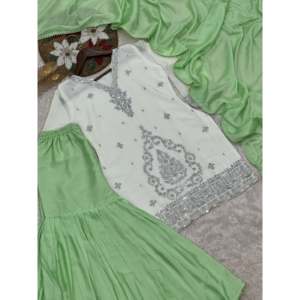 Vêtements indiens et pakistanais de créateur, magnifique ensemble haut-bas et dupatta pour les occasions spéciales - Product Image 4