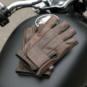 Custom Genuine Leather Half Finger Motorcycle Driving Gloves Soft Breathable Anti Slip Outdoor Sports Gloves for Men - Product Image 4
