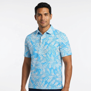 Men's Short Sleeve Golf for <b>Shirt</b> Hawaiian <b>Tropical</b> Print Blue White Pattern Casual Knitted Breathable Polyester - Product Image 4