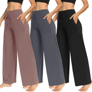 Soft Black High Wide Leg Spring Breathable Pajama Pants Print <b>Comfy</b> Casual Lounge Yoga Bottoms Drawstring with Pockets Women - Product Image 4