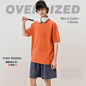 T-shirt en coton personnalisé pour homme, manches courtes, col rond, uni, décontracté, doux, respirant, tricoté, délavé à l'acide, séchage rapide, écologique - Product Image 3
