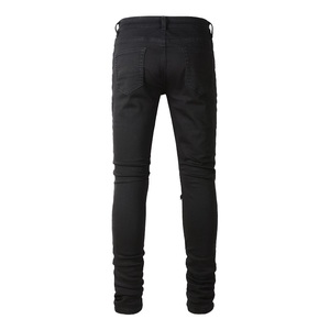 MILIENZ SPORTS APPAREL <b>Men</b> Spandex/Cotton Patch Biker Jeans Motorcycle Streetwear <b>Stretch</b> Denim Pants Black Straight-leg Slim - Product Image 2