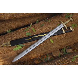 Espada Vikinga de Acero de Damasco de 40” – Hoja de exhibición de caballero medieval forjada a mano con espada completa y vaina de madera - Product Image 1