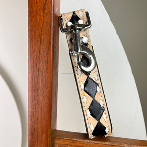 Laisse de chien à motif à carreaux usinée à la main directe d'usine poignée rembourrée en cuir véritable laisse courte pour chien de contrôle de formation - Product Image 6