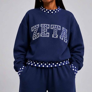 Zeta Custom College <b>Mock</b> <b>Neck</b> Crew <b>Neck</b> Sweatshirt Women Men Ladies Unisex Polka Dot Gingham Patch Chenille Letter Embroidery - Product Image 3