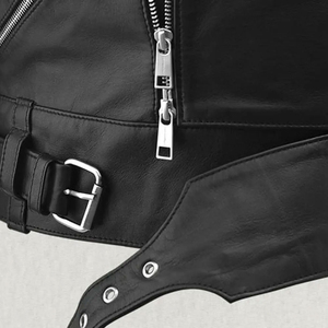 Men's <b>Black</b> Leather-Style Moto <b>Vest</b> With Zipper Closure Turn-down Collar Plus Size Outerwear Autumn Winter - Product Image 6