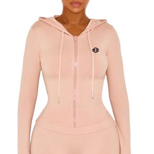 Sweat-shirts pour femmes, coupe ajustée, fermeture éclair, vêtements de sport, tissu extensible en tricot, mélange de poly et de spandex, 220-260 GSM, vêtements décontractés - Product Image 1