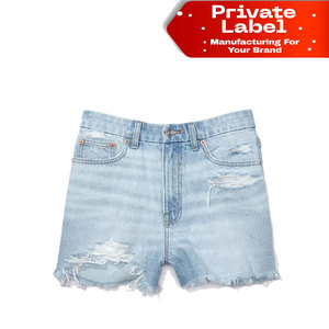 Shorts de mezclilla para mujer OEM personalizados con lavado vintage, azul lavado a la nieve, de talle alto, venta al por mayor, color personalizado - Product Image 1