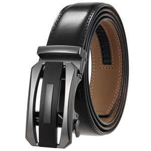 Cinturón Formal de Cuero Genuino Negro con Hebilla de Cierre Automático, Material de Piel de Vaca, Hebilla Rectangular de Acero, Duradero, Moldeado en una Sola Pieza - Product Image 1
