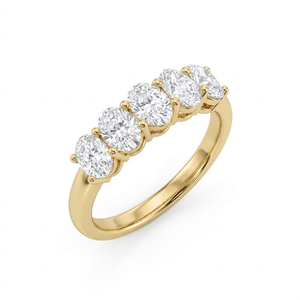 Bague en or 18 carats avec cinq pierres ovales cultivées en laboratoire, bague en diamant pour femme, cadeau d'anniversaire de mariage - Product Image 1