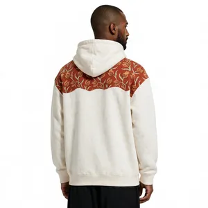 Sweat-shirt à capuche pour homme, style industriel, imprimé floral, patchwork, broderie d'aigle, streetwear décontracté, automne, molleton de coton - Product Image 3