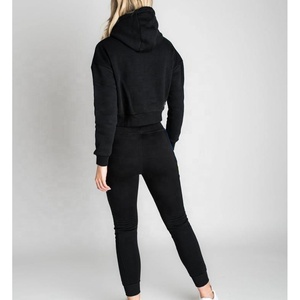 Ensemble de survêtement en molleton pour femme, sweat-shirt à capuche court personnalisé et pantalon de jogging droit, 2 pièces pour la saison hivernale - Product Image 2