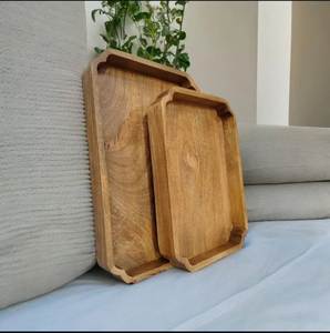 Bandejas de servir rústicas de madera ecológica con asa de latón, multifuncionales para decoración del hogar, bandeja de servir y almacenamiento al mejor precio. - Product Image 4