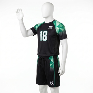 Ensemble d'uniformes de volley-ball personnalisés pour hommes, coupe décontractée, maillot raglan, empiècements latéraux en mesh, shorts sublimés, kit d'équipe avec nom et numéro 100% - Product Image 3