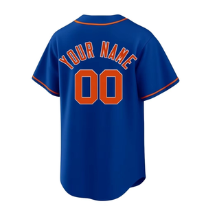 Camiseta de Béisbol Personalizada de la Compañía Geo Brothers, Unisex, Manga Corta, Cierre de Botones, Logotipo Bordado, Ribete Azul y Naranja, Transpirable, 180g - Product Image 2
