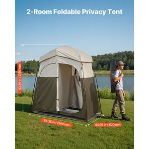 Carpa de Ducha para Camping, 2 Habitaciones, Plegable, Portátil, Vestidor Privado con Estacas, Cuerdas y Bolsa de Transporte - Oxford 150D - Product Image 3