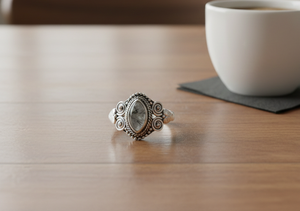 Natural Black Rutile <b>Quartz</b> <b>Ring</b> 925 Sterling Silver Handmade Vintage Boho Marquise Gemstone Statement Jewelry Gift Women Sister - Product Image 5