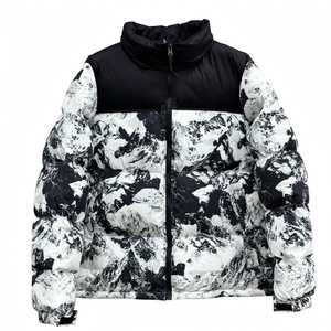 Whiteaura International Puffer Jacket <b>Abstract</b> Print Full Zip Warm Waterproof Breathable <b>Canvas</b> Winter Outerwear Regular Fit - Product Image 1