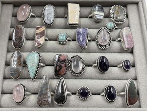 Bagues vintage en laiton avec pierres précieuses assorties, styles variés, bande réglable, plaqué argent, vente en gros directe usine - Product Image 6