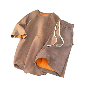 Ensemble deux pièces d'été pour homme : T-shirt à manches courtes déchiré et short, style tendance, teint sur mesure - Product Image 1