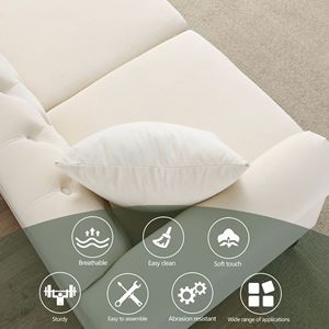 โซฟาเชสเตอร์ฟิลด์กำมะหยี่สีเบจขนาด 79 นิ้ว สำหรับห้องนั่งเล่น 3 ที่นั่ง แบบมีกระดุมติด พร้อมที่วางแขนโค้งมน ดีไซน์ตกแต่งด้วยหมุดโลหะ - Product Image 5