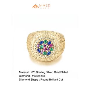 14K Gold Plated Oval Cluster Moissanite <b>Ring</b> Baguette Halo Colored Stone Hip Hop Luxury Jewelry <b>for</b> <b>Men</b> Gift - Product Image 6