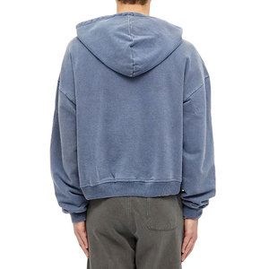 Sweat-shirt unisexe bleu à capuche zippé en molleton 100 % coton écologique, tricoté, décontracté, hiver, 400g, coupe classique, poche avant, imprimé - Product Image 3