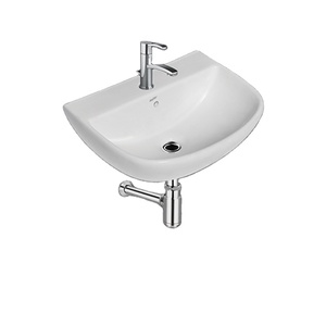 Lavabo à main mural monotrou en céramique blanche de haute qualité rectangulaire pour salles de bain durables - Product Image 1
