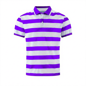 เสื้อโปโลแขนสั้นผู้ชาย ผ้าลำลองทรงปกติ สีน้ำเงินขาว ลายทอ - Product Image 3