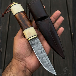 Handmade Wooden Handle Birka Puukko Knife High Carbon Steel Bushcraft Hunting Knife with <b>Leather</b> Sheath - Product Image 2