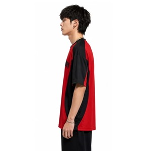 Men's Casual Full Sleeve V-neck T-<b>shirt</b> Red Black Velour Eco-friendly Breathable Polyester <b>Summer</b> <b>Shirt</b> Solid Front logo - Product Image 1