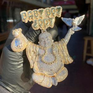 Pendentif Bouddha Joy pour bébé garçon AMBER JEWELS, plaqué or 18 carats, style hip-hop, bijoux unisexe, diamant taille brillant, certifié IGI naturel - Product Image 1
