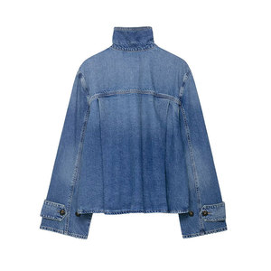 Womens Oversized <b>Denim</b> Cape Vest <b>Jacket</b> <b>Sleeveless</b> Jean Poncho Faded Wash Side Button Down Loose Shrug Coat Wholesale - Product Image 2