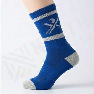 Blue Crew <b>Socks</b> With Gray Stripes Breathable Polyester Spandex Basketball Sports <b>Socks</b> For Adults Summer Regular Style - Product Image 3