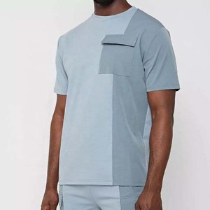 Ensemble T-shirt et short d'été pour homme, col rond, tricoté, 100 % coton, respirant, style décontracté, color block - Product Image 6