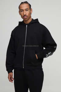 Algodón Poliéster Calidad superior Personalizado Cremallera completa Puff Imprimir Sudadera con capucha de gran tamaño Algodón Negro Hombres Sudaderas con capucha para la venta con precio bajo - Product Image 5