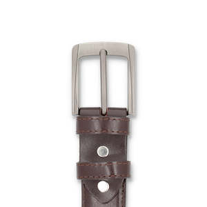 Ceinture formelle pour homme en cuir véritable, marron foncé, boucle à ardillon rectangulaire argentée, design solide et durable - Product Image 2