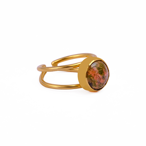 Unakite Adjustable <b>Ring</b> Gold Plated Natural Unakite Gemstone Double Band <b>Ring</b> Handmade Cabochon <b>Statement</b> Jewelry Wholesale - Product Image 3