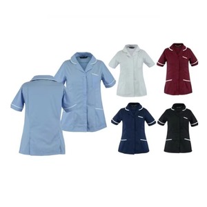 Ropa de trabajo sanitaria de algodón con cuello, mangas y bolsillos, unisex, para adultos, azul claro - Product Image 5