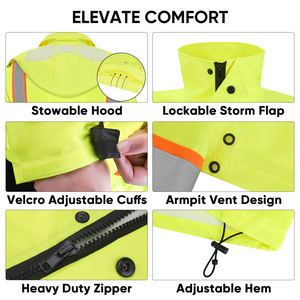 High Visibility Safety <b>Jacket</b> Double Reflective Tape Bright Zip Front Utility Pockets Traffic Safety <b>Construction</b> Apparel - Product Image 3